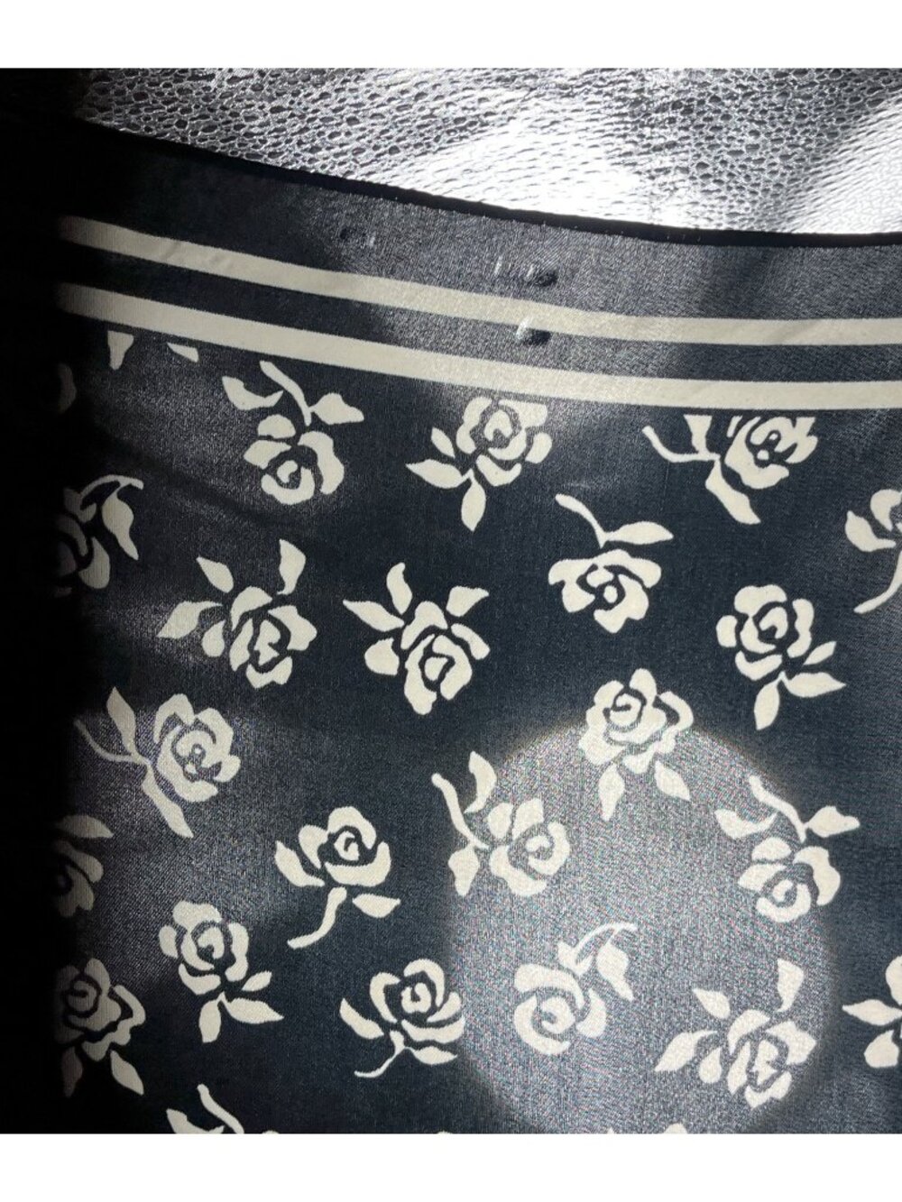Vtg Black Floral Scarf 24" Square Floppy Acetate Classic Capsule Preppy Womens - Picture 6 of 6